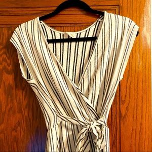 Cream w/ black stripe maxi faux wrap dress